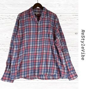 PETER MILLAR Men’s Size XXL Shirt Button Down Style Plaid Cotton Blue Pink